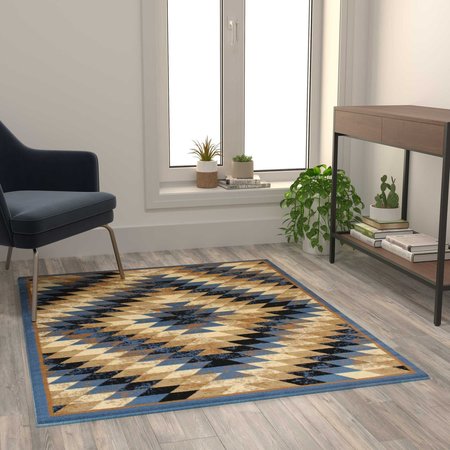 FLASH FURNITURE Blue 4' x 5' Diamond Patterned Area Rug OKR-RG1106-45-BL-GG